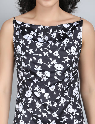 Black and White Floral Elegance Midi Dress