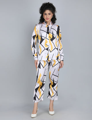 Abstract Yellow & Black Satin Co-Ord Set