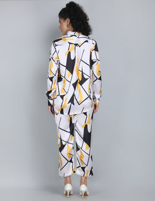 Abstract Yellow & Black Satin Co-Ord Set