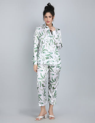 Evergreen Satin Leafy Co-Ord Set