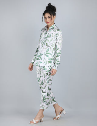 Evergreen Satin Leafy Co-Ord Set