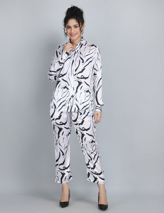 Monochrome Zebra Print Satin Co-Ord Set