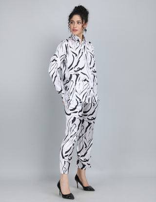 Monochrome Zebra Print Satin Co-Ord Set