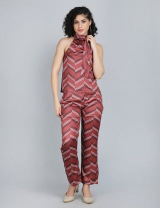 Crimson Waves Halter Co-Ord Set