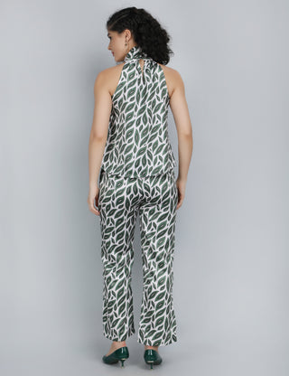 Emerald Leaf Print Halter Co-Ord Set