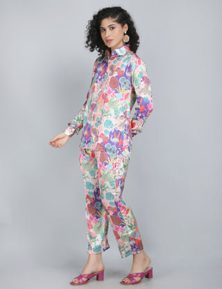 Vibrant Garden Satin Co-Ord Set