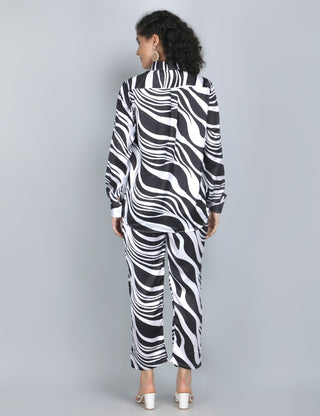 Black & White Zebra Print Satin Co-Ord Set