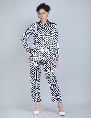 Bold Geometric Print Satin Co-Ord Set