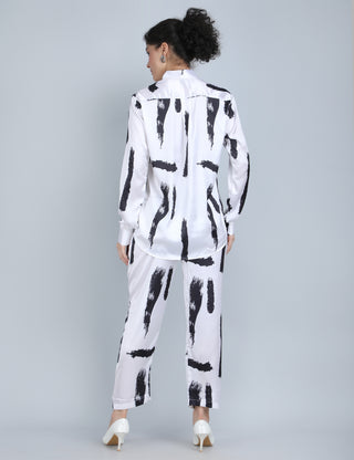 Abstract Monochrome Brush Stroke Satin Co-Ord Set