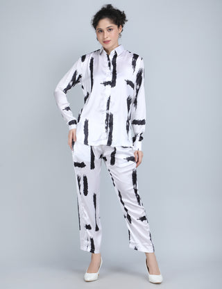 Abstract Monochrome Brush Stroke Satin Co-Ord Set