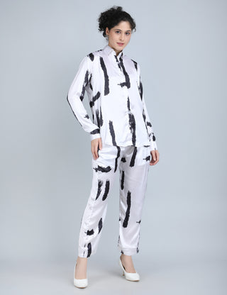 Abstract Monochrome Brush Stroke Satin Co-Ord Set