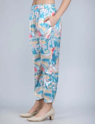 Aqua Pastel Abstract Print Satin Co-Ord Set