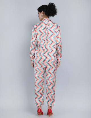 Vibrant Zigzag Satin Co-Ord Set