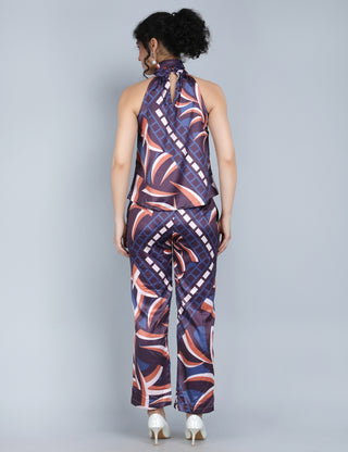 Abstract Navy Halter Co-Ord Set