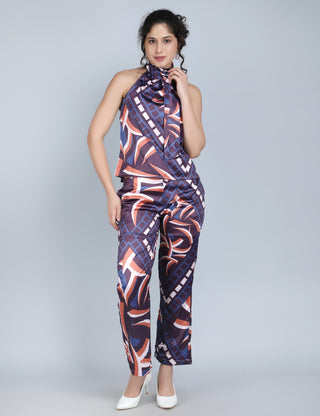 Abstract Navy Halter Co-Ord Set