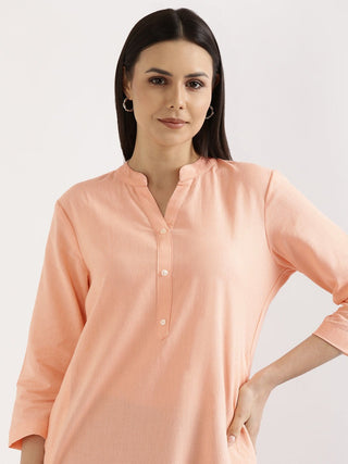 Peach Airy Linen Long Kurta