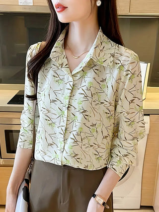 Graphic Print Button Front Shirt, Vintage Long Sleeve