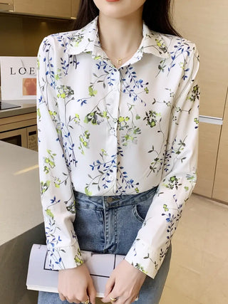 Floral Print Button Down Shirt, Casual Long Sleeve