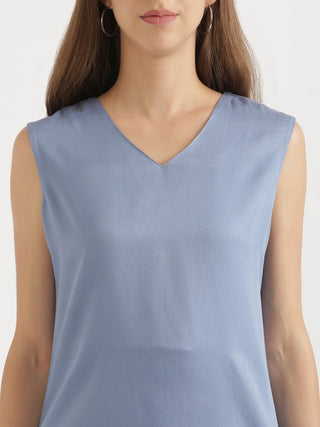 English Blue V-Neck Sleeveless Top