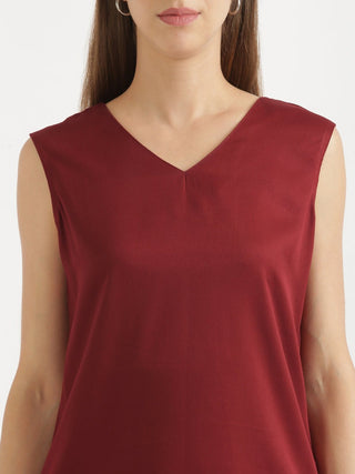 Maroon V-Neck Sleeveless Top