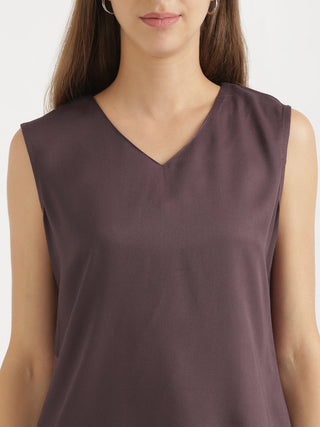 Brinjal V-Neck Sleeveless Top