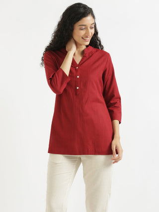 Maroon Airy Linen Short Kurta