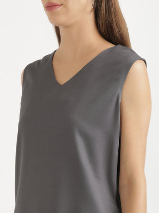 Grey V-Neck Sleeveless Top