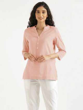 Salmon Pink Airy Linen Short Kurta