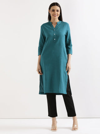 Turquoise Airy Linen Long Kurta