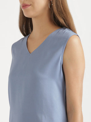 English Blue V-Neck Sleeveless Top