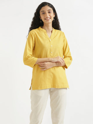 Yellow Airy Linen Short Kurta