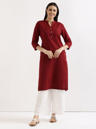 Maroon Airy Linen Long Kurta