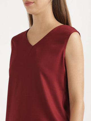 Maroon V-Neck Sleeveless Top