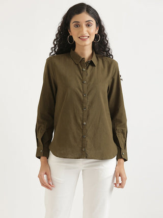 Olive Green Airy-Linen Shirt