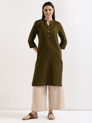 Olive Green Airy Linen Long Kurta