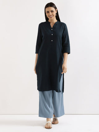 Navy Blue Airy Linen Long Kurta