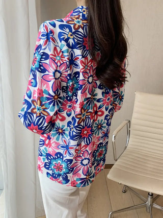 Floral Print Button Front Shirt, Casual Collar Long Sleeve