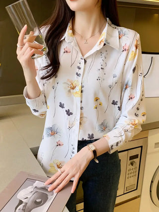 Floral Print Button Front Shirt, Casual Long Sleeve