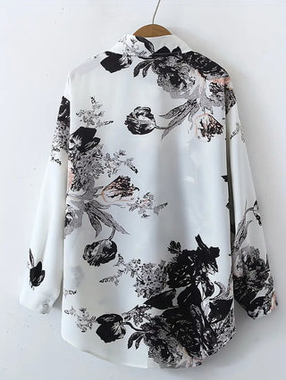 Floral Print Shirt, Elegant Button Front Long Sleeve