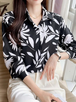 Floral Print Button Front Shirt, Casual Long Sleeve