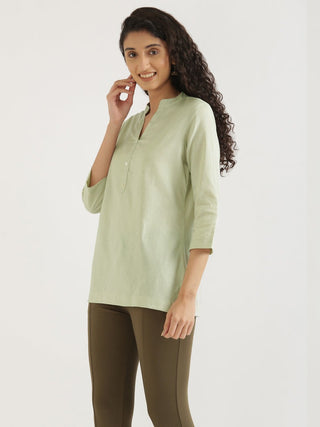 Mint Green Airy Linen Short Kurta