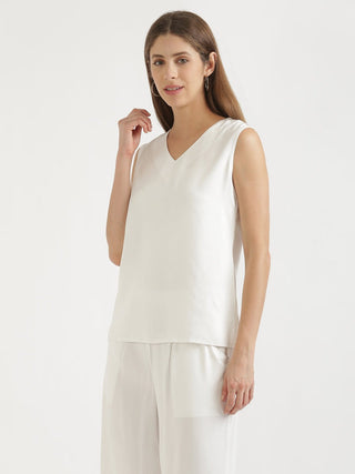 White V-Neck Sleeveless Top