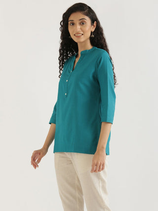 Teal Airy Linen Short Kurta