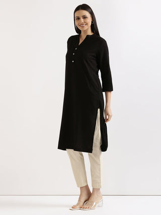 Black Airy Linen Long Kurta