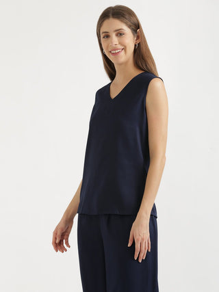 Navy Blue V-Neck Sleeveless Top