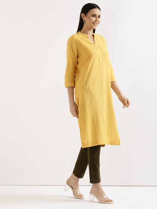 Yellow Airy Linen Long Kurta