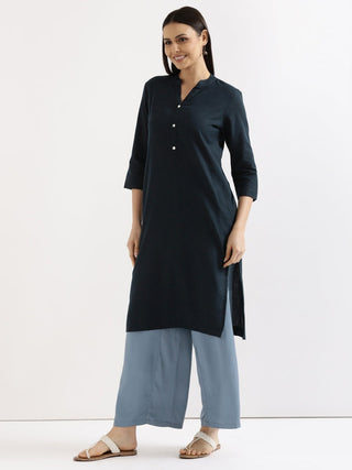 Navy Blue Airy Linen Long Kurta