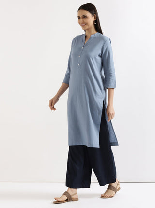 English Blue Airy Linen Long Kurta