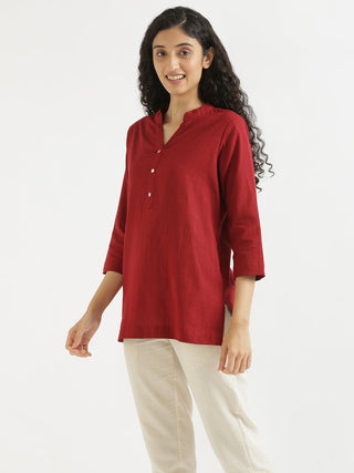 Maroon Airy Linen Short Kurta