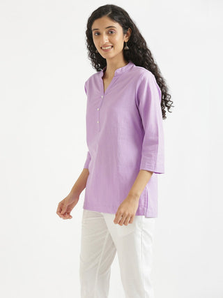 Lilac Airy Linen Short Kurta